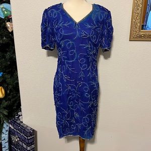 Vintage J.M.C silk dress with embellishments sz petite M